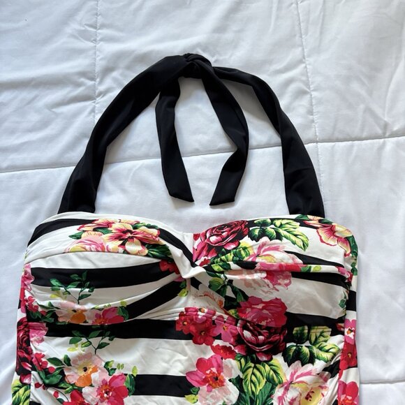 Jantzen Womens Size 14 Swimsuit Bathing Suit Floral Striped Pink White Beach - Picture 2 of 9